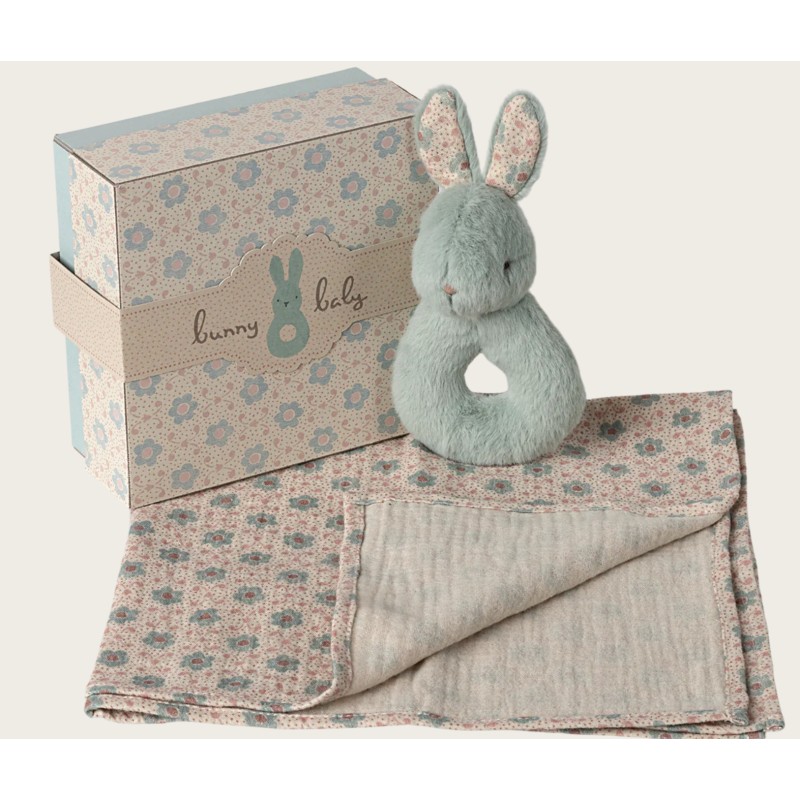 Coffret hochet lapin menthe