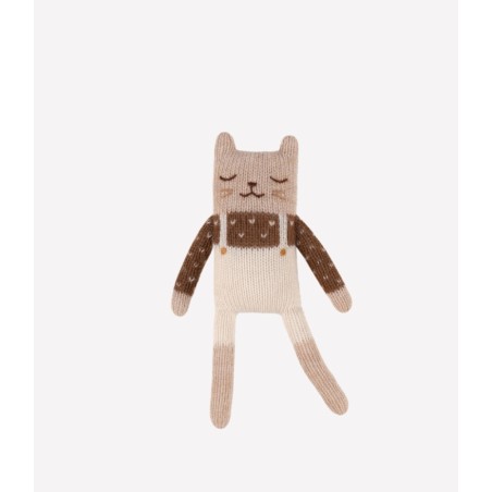 Doudou chaton salopette ecru
