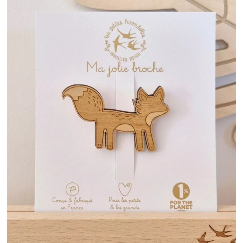 Broche en bois renard