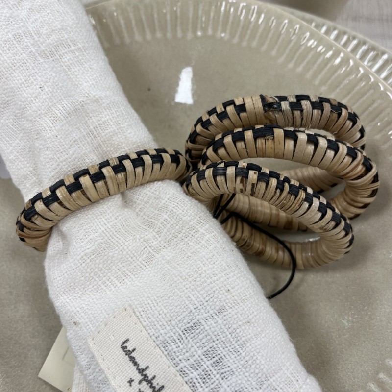 4 Ronds de serviette natur/ noir