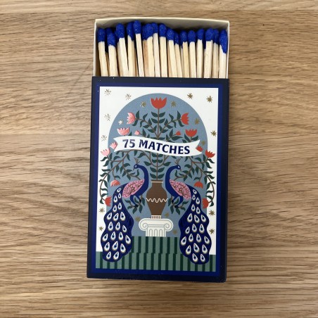 Boite d'allumettes paon bleu