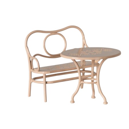 Table à café et banc rose pâle g souris